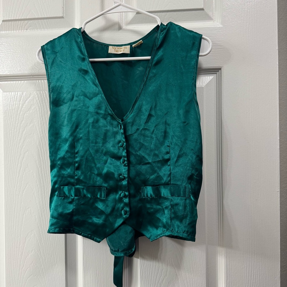 Victoria's Secret Teal Satin Button-Front Vest